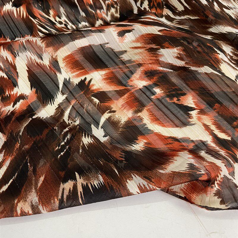 D951夏季金线金丝绉印花雪纺布头 柔软垂坠透气连衣裙上衣diy面料