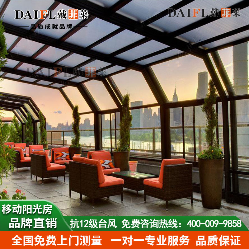 别墅移动游泳池露台阳光房伸缩折叠推拉隔热玻璃平台露台复式门窗
