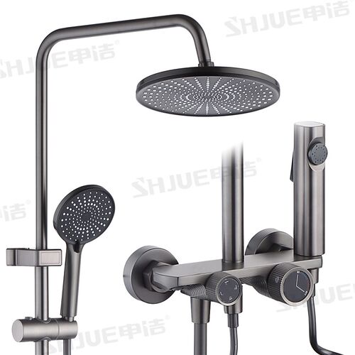 福建工厂枪灰水镀四档淋浴花洒套装家用浴室旋钮手轮增压淋浴花洒