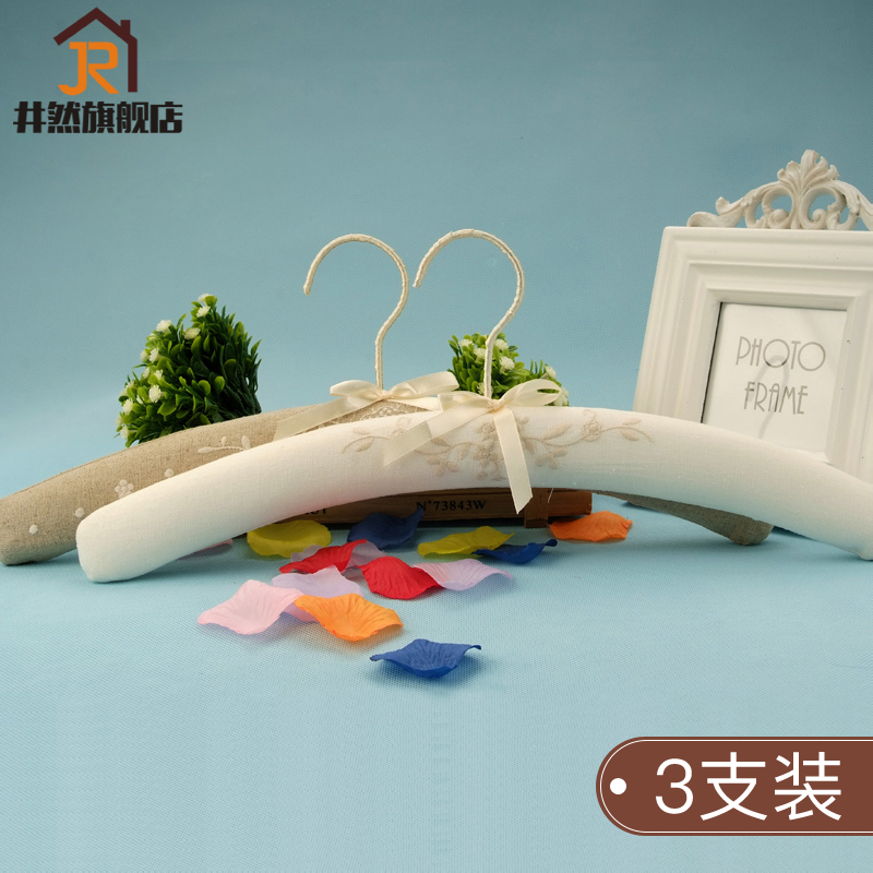 刺绣布艺衣架家用衣柜亚麻防滑毛衣衣挂无痕防肩角北欧婚礼衣服撑