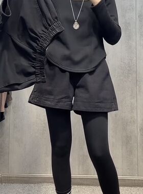 欧货松紧腰牛仔短裤女高腰显瘦阔腿裤冬季新款宽松黑色A字热裤子
