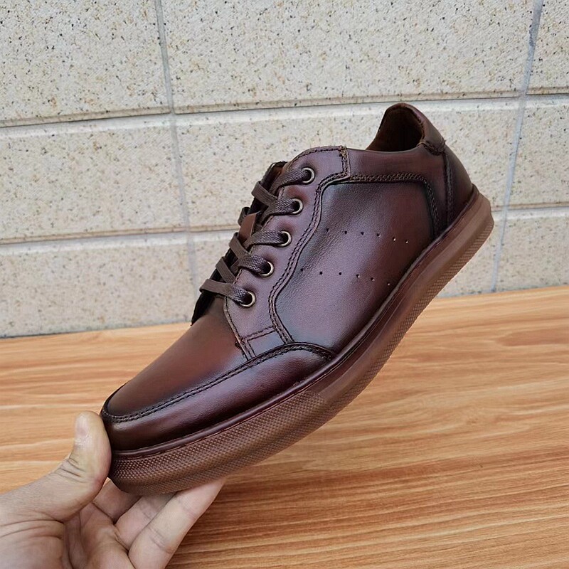 稀缺牛皮外贸男鞋系带板鞋春季透气英伦时尚百搭休闲皮鞋真皮大码