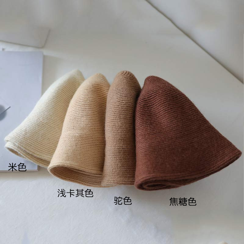 羊毛呢渔夫帽子女秋大沿韩版花盆帽秋冬毛线针织日系百搭纯色盆帽