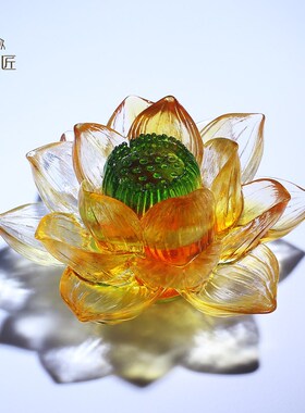 古法琉璃工艺品水晶莲花汽车载内装饰摆件高档创意禅意茶桌中控台