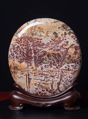 广西国画石天然奇石观赏石草花石椭圆饼摆件客厅电视柜工艺品te65