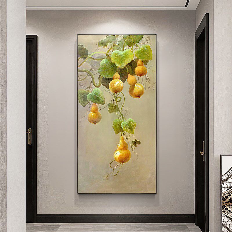 五福临门手绘油画葫芦新中式玄关装饰画现代简约美式走廊过道挂画