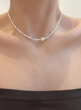 迷你三角形几何碎银子项链女日韩简约气质百搭珍珠锁骨链女