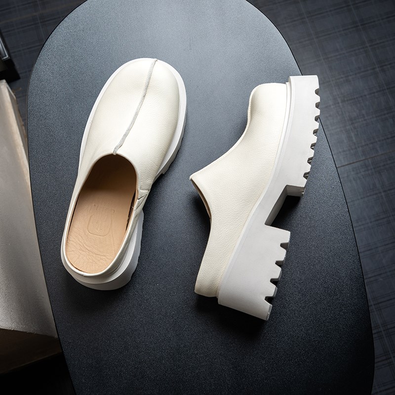 白色休闲博肯鞋男款包头增高松糕厚底拖鞋2025夏外穿无后跟懒人鞋