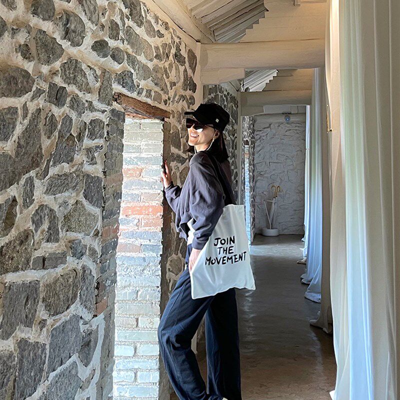 帆布包女手提袋新品文艺拎手提包大容量米白色帆布袋学生布袋新款