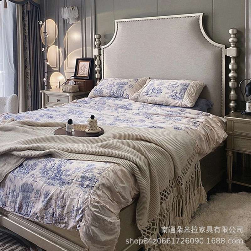 美式乡村莫里印象高端时尚实木大床主卧卧室轻奢做旧高背公主婚床