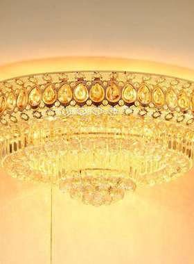 S金客厅水晶灯现代简约led吸顶灯圆形黄色餐厅水晶灯卧室灯饰