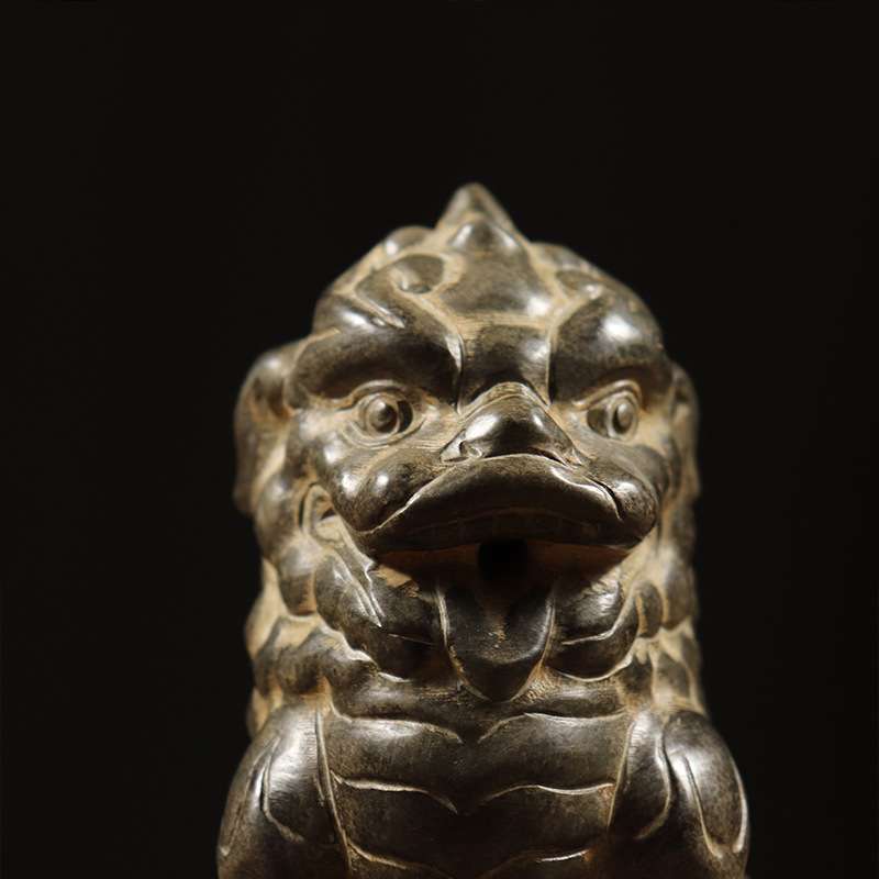 仿古石雕天然青石手工雕刻 狻猊倒流香 原石雕刻中式民俗装饰摆件