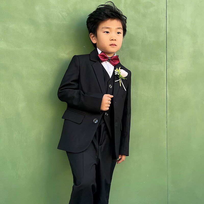 老师推荐儿童西装套装男童黑色礼服花童套装钢琴演出服主持表演服