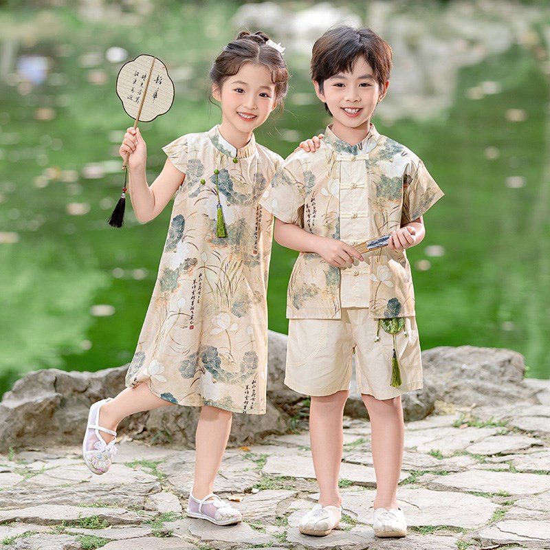 男童汉服新中式国风套装夏季女童旗袍儿童幼儿园舞蹈演出服兄妹装