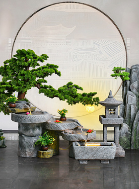 庭院鱼池假山造景石磨公司室内玄关阳台流水景观摆件户外花园布置