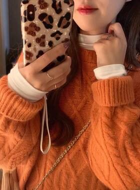 橘色加厚麻花毛衣女冬慵懒风外穿复古韩版女装针织衫橙色上衣外套