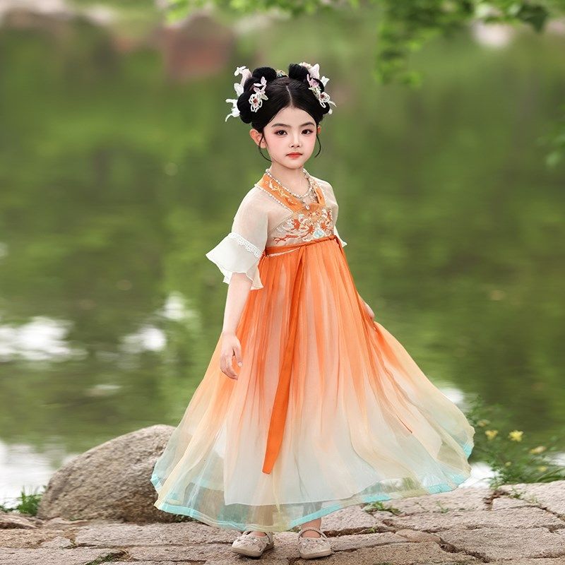 女童汉服夏季2025新款儿童中国风古装公主裙子女孩春装短袖连衣裙