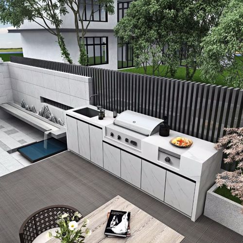 户外洗手台烧烤台岩板岛台防水操作台洗衣机庭院别墅一体盆储物柜