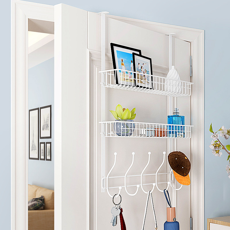 创意浴室门後挂钩挂篮衣架免打孔洗手间化妆室门上置物架收纳神器,收纳整理,挂门置物架,淘宝优惠券,粉丝福利购,淘宝优惠卷