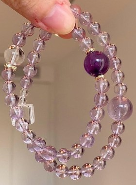 天然玻利维亚多圈紫色水晶饰品多宝手链双圈中式轻奢女礼物小众款