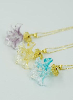 琉璃萱草花吊坠项链轻奢小众设计感锁骨链送女友七夕情人节礼物
