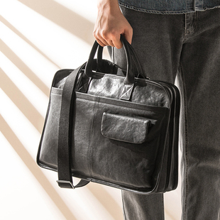 新款男士手提包真皮商务电脑男包牛皮公事a4文件包公文包单肩出差