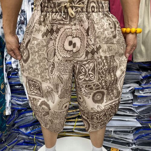 夏季男士短裤大裤衩冰凉印花薄款哈伦裤宽松加肥舒适八分裤休闲裤