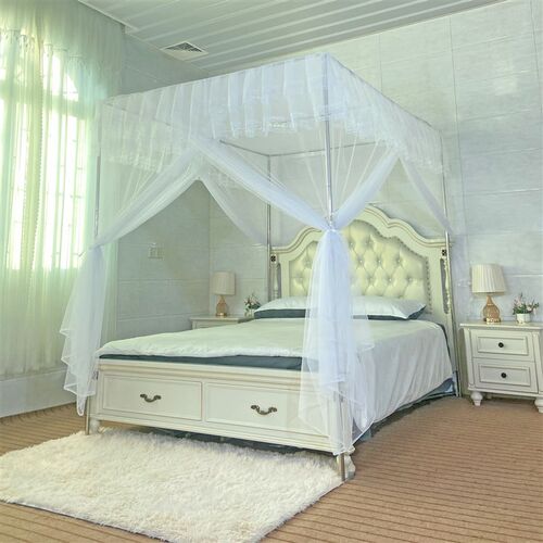 新款加厚四柱落地蚊帐三开门家用耐用斜杠不锈钢支架加密1.21.8米