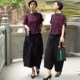 时尚 高腰灯笼九分裤 套装 新款 国风中式 衬衣T恤 女夏季 遮肉圆领短袖