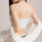 交叉肩带美背冰丝吊带背心女夏季 外穿带胸垫显瘦无痕打底上衣薄款