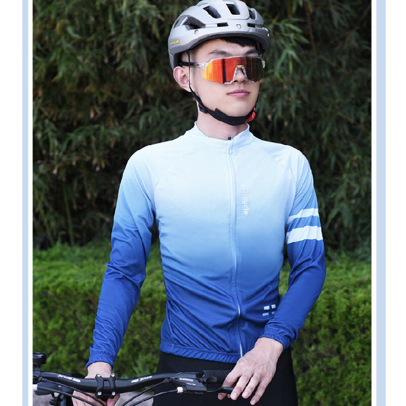 自行车骑行服长袖套装男女新款春夏季渐变色上衣公路山地车背带裤