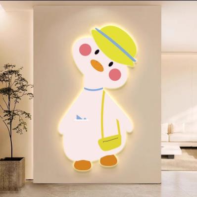 北欧玄关装饰画儿童卧室挂画LED氛围发光灯画可爱网红鸭子挂画