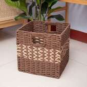 纸绳折叠收纳筐手工编织篮子置物盒杂物储物箱正方形藤编收纳框