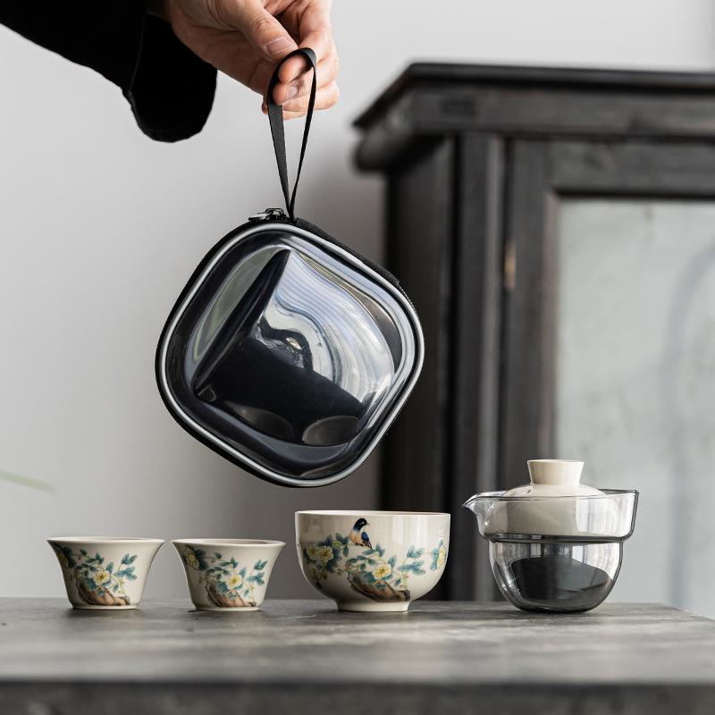 草木灰旅行茶具随身便携式小套装陶瓷盖碗茶杯户外快客杯加印logo