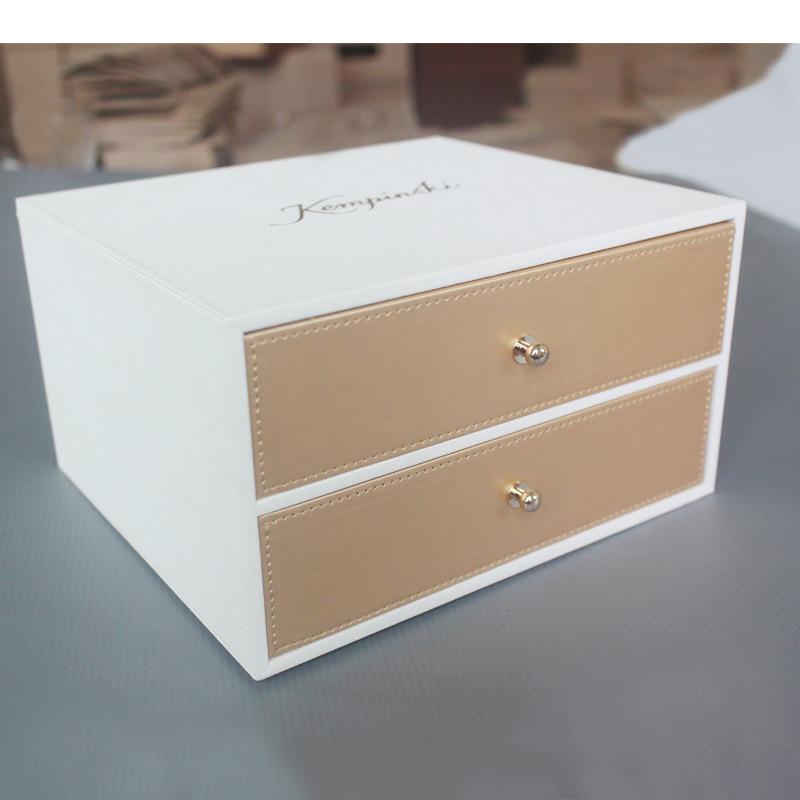 轻奢皮质双层抽屉式耗品盒收纳盒柜酒店客房皮具牙具文具置物架