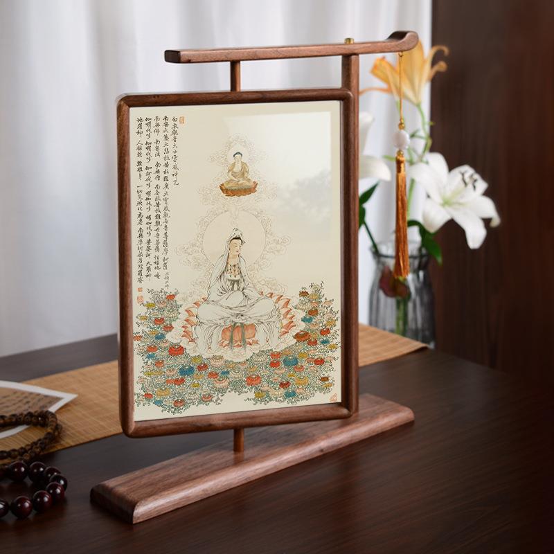 复古装饰摆件画框摆台创意国风剪纸书法黑胡桃木中式实木旋转相框