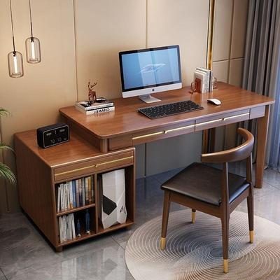 全实木双人书桌书柜组合一体学习桌家用写字办公桌简约电脑台式桌