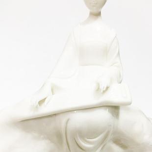 德化陶瓷仕女美女人物弹奏乐器雕塑家居琴房书房工艺摆件 月光曲