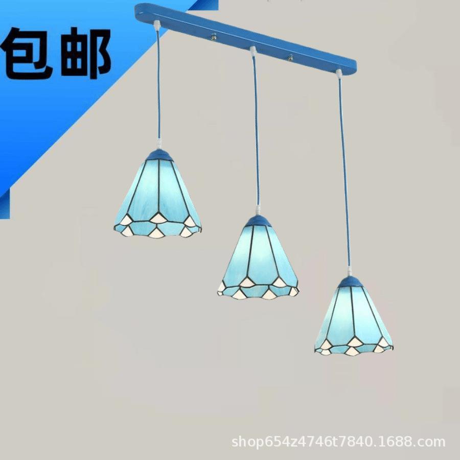 地中海风格餐厅灯蒂凡尼吊灯三头饭厅灯阳台飘窗过道卧室蓝色灯具