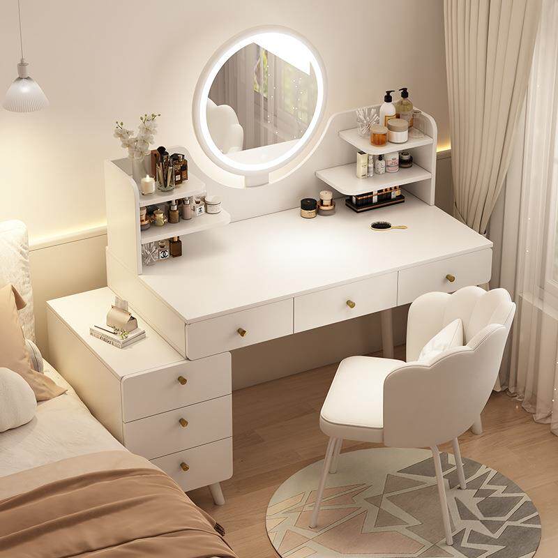 梳妆台卧室简约现代2024新款书桌角落小型收纳斗柜一体镜子化妆桌