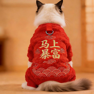 2026新年猫咪衣服冬装防掉毛德文猫圣诞舞狮小猫幼猫猫保暖四脚衣