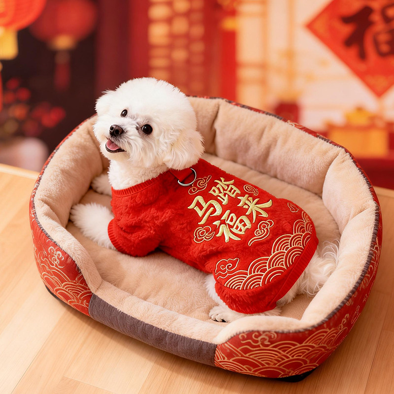 2026新年狗狗衣服冬装泰迪比熊雪纳瑞小型犬小狗过年喜庆宠物衣服