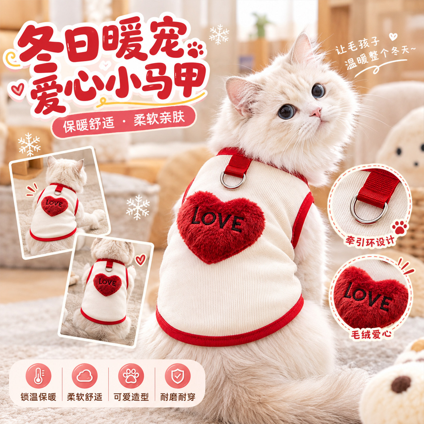 猫咪衣服秋冬保暖可爱背心卫衣猫猫幼猫德文中小型犬狗狗宠物衣服