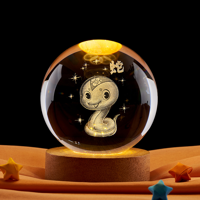水晶球内雕12生肖摆件送小号礼品摆件球K玻璃球生肖龙兔牛鸡狗蛇