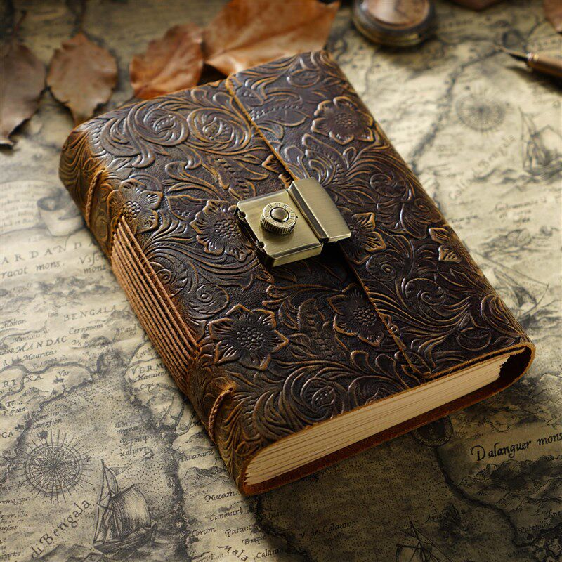 A6真皮密码本记事日记本复古手工头层牛皮密码锁扣本礼品手账本锁