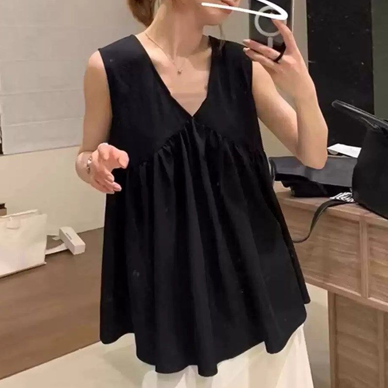 胖MM300斤大尺码法式无袖上衣女装夏季遮肉宽松慵懒风气质V领背心