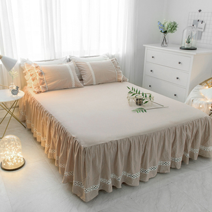 新品 单件纯棉水洗棉防尘罩防滑床套罩1.5m1.8米床 全棉床罩床裙式