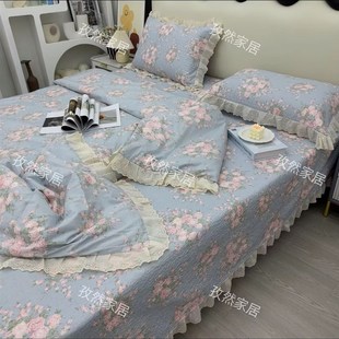 纯棉法式床盖三件套夏被四件套网红斜纹小清新全棉夹棉绗缝四季款