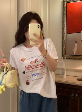 NAZ那子大码夏季棉涤混纺精梳棉印花宽松圆领T恤胖mm洋气显瘦上衣