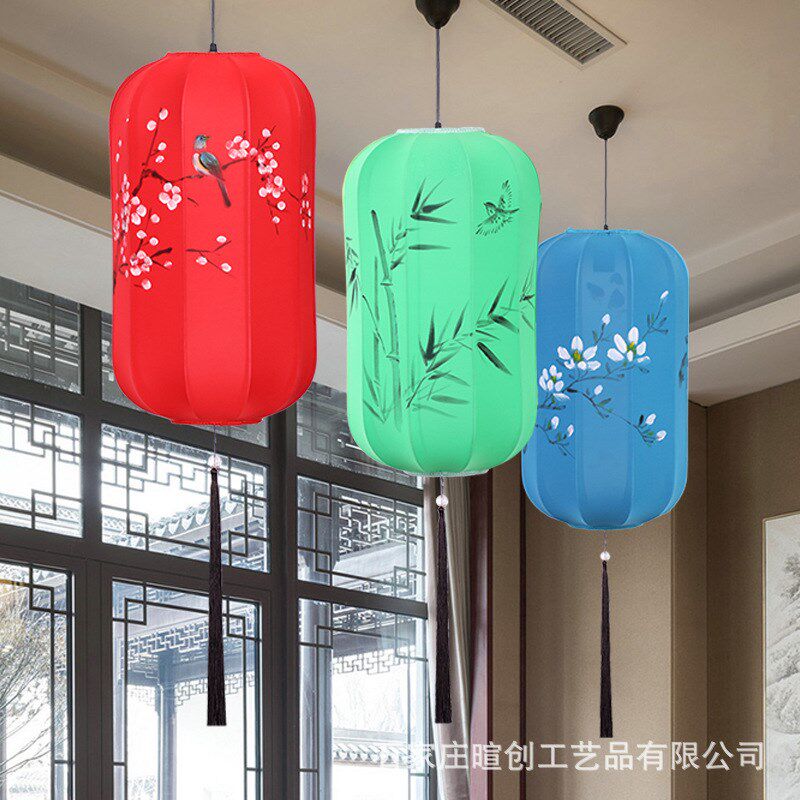 中式布艺手绘灯笼仿古典宫灯餐厅茶楼过道创意冬瓜形吊灯厂家